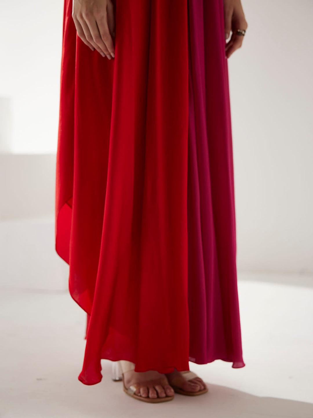 Red & Pink colorblock maxi dress